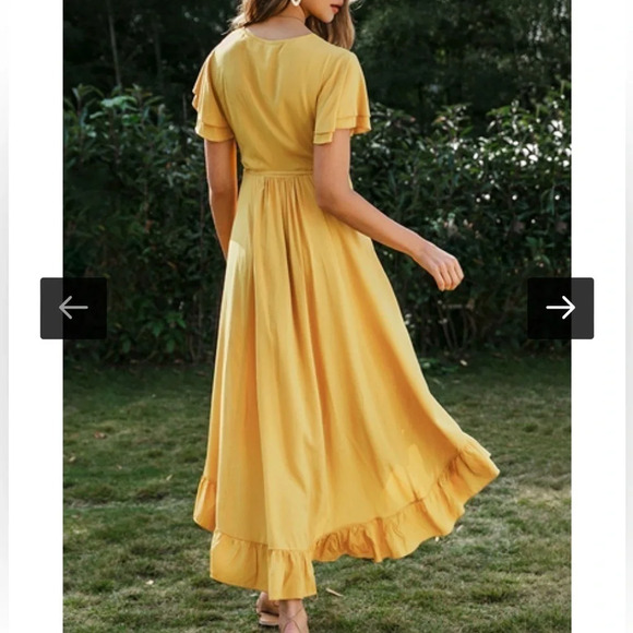 Simplee Women’s Ayla Ruffle Wrap Dress in‎ Mustard V-neck 100% Cotton SZ Small - Picture 4 of 13